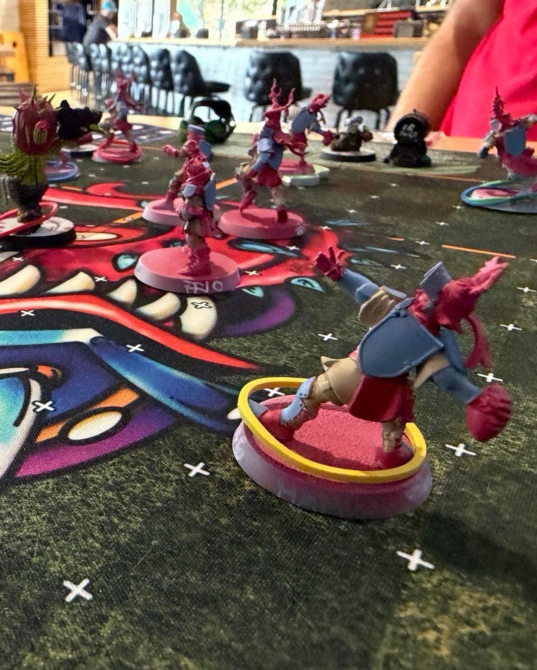 A Grail Knight mid-charge with a yellow ring marking the ball carrier