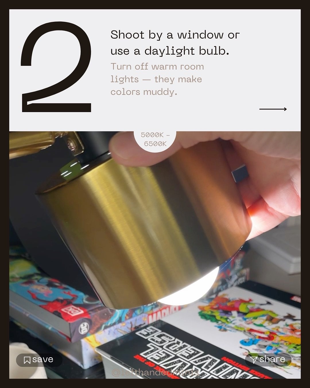 A brass desk lamp with a daylight bulb pointed at the mini