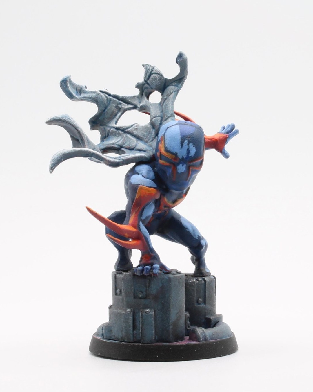 Spider-Man 2099 crouched on a rooftop base