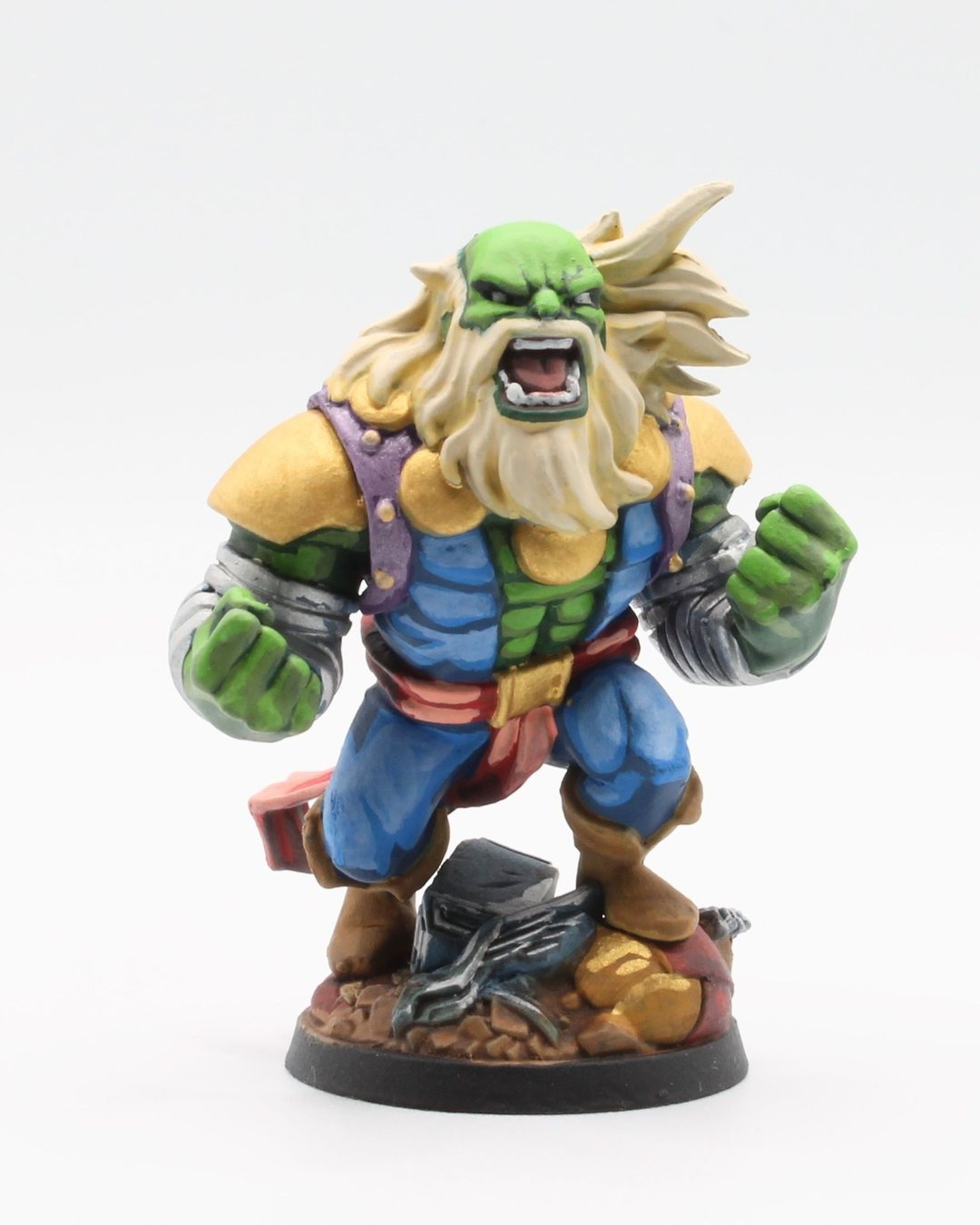 Maestro, the bearded future Hulk, flexing